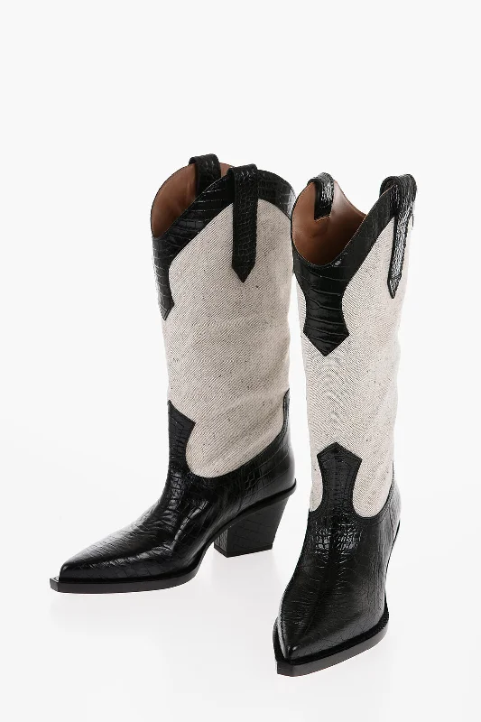 Comfortable Shoes Paris Texas Crocodile-Effect Leather And Canvas Rosario Western Boots Wi Comfortable Shoes Paris Texas Crocodile-Effect Leather And Canvas Rosario Western Boots Wi