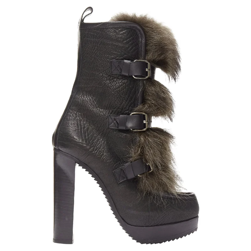 Modern Fashion Sale Pierre Hardy grained leather fur trio buckle platform boot