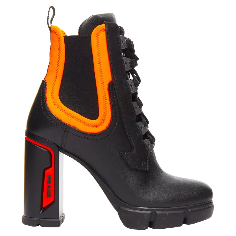 Stylish Deals Prada neon neoprene leather logo boots