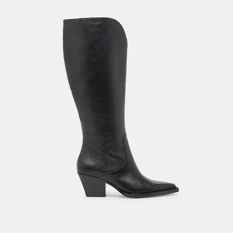 Women's Flexible Sole Shoes RAJ EXTRA WIDE CALF BOOTS BLACK LEATHER