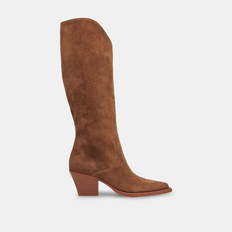 Women's Breathable Flats RAJ EXTRA WIDE CALF BOOTS BROWN SUEDE