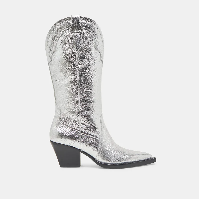 Sleek Dress Shoes Deal RASIMA WIDE CALF BOOTS SILVER DISTRESSED LEATHER