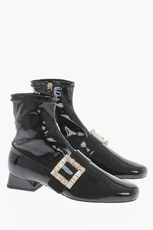 Easy Elegance Sales Roger Vivier Glossy Booties With Statement Buckle