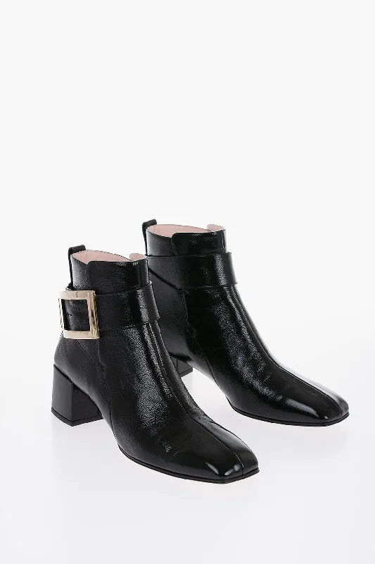 Soft Sole Shoes Roger Vivier Patent Leather Ankle Boots With Squared Toe