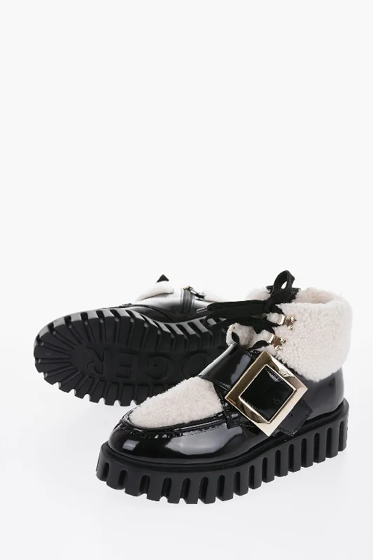 Affordable Luxury Fashion Roger Vivier Patent Leather Viv Go-Thick Ankle Boots With Fur Detailing Affordable Luxury Fashion Roger Vivier Patent Leather Viv Go-Thick Ankle Boots With Fur Detailing