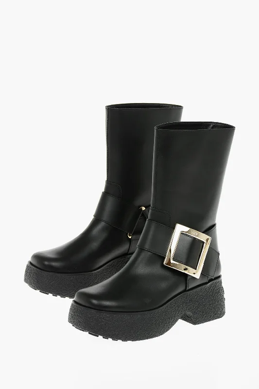 Timeless Elegance Sale Roger Vivier Platform Sole Leather Boots With Buckle