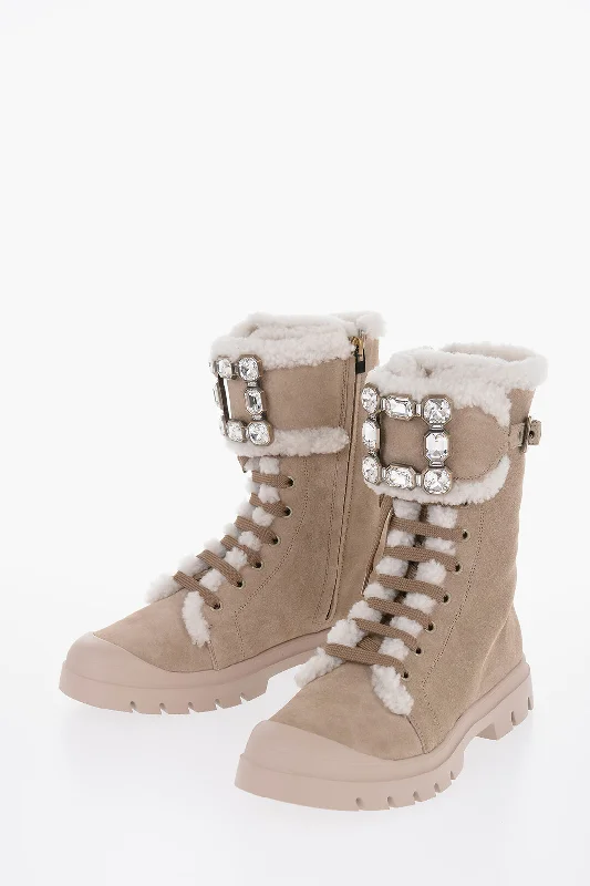 Formal Shoes Deals Roger Vivier Shearling Lace-Up Boots With Swarovski Buckle