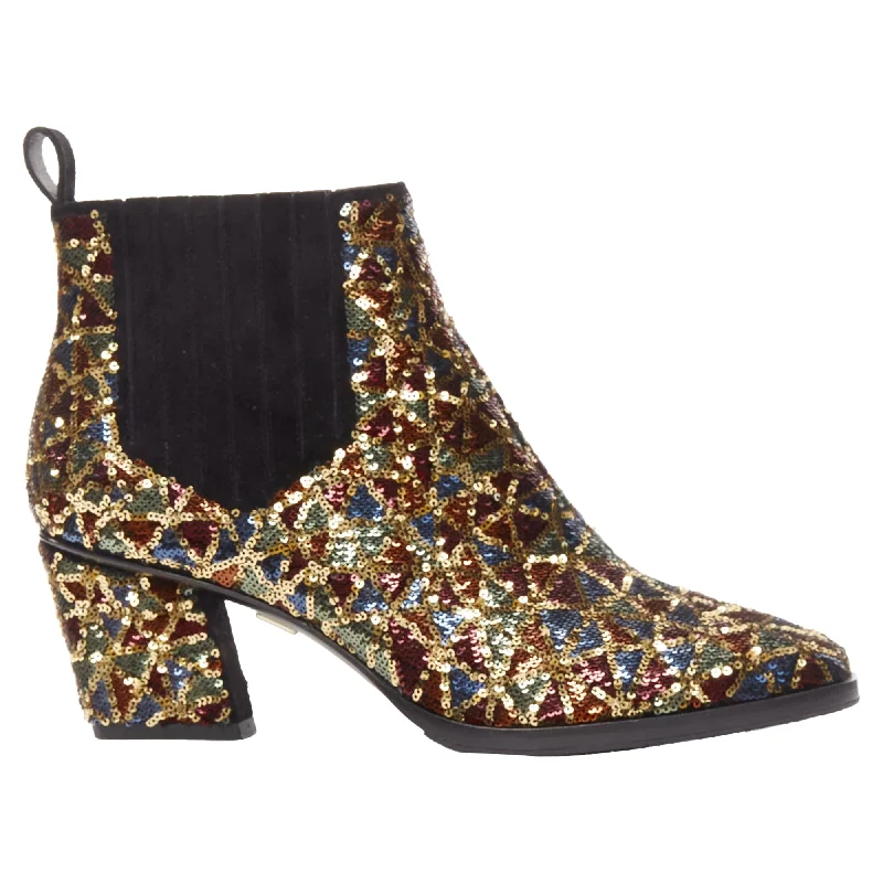 Comfortable Dressy Flats Offers Roger Vivier Skyscraper geometric sequins block heel ankle boot