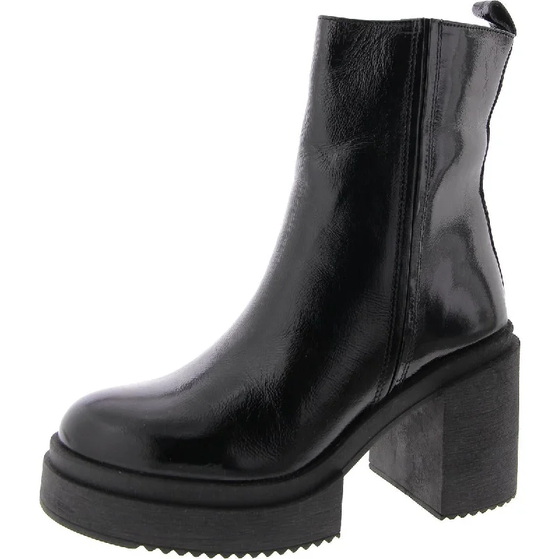 Dive Into Trendy Styles Sawyer Womens Patent Leather Block Heel Ankle Boots