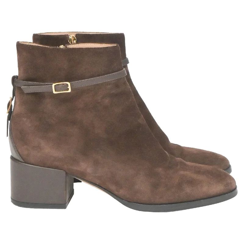 Trendy Styles Sergio Rossi Low Heel Ankle Boots in Brown Suede