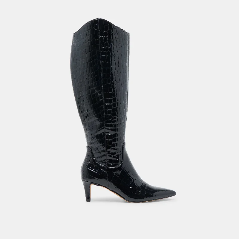 Massive Selection Sale SHILAH WIDE CALF BOOTS NOIR EMBOSSED LEATHER