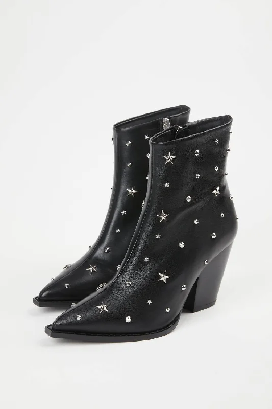 Limited Time Offer Star Studded Leather Boots In Black