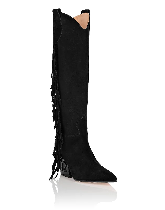 New In This Season Suede Boots Mid Heels High Cowboy