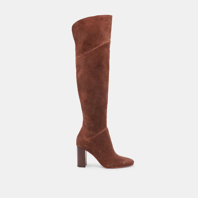 Non-Slip Shoes Sale SURY WIDE CALF BOOTS DARK SADDLE SUEDE