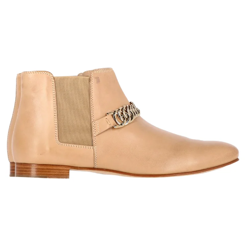 Chic Style Tod's Chain Detail Ankle Boots in Brown Leather