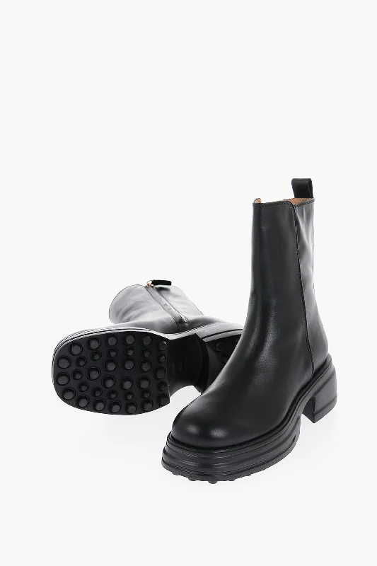 Comfortable Casual Shoes Tod's Solid Color Leather Booties With Heel 6,5Cm