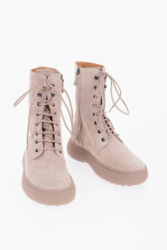 Comfortable Flat Feet Shoes Tod's Suede Combat Boots With Side Zip