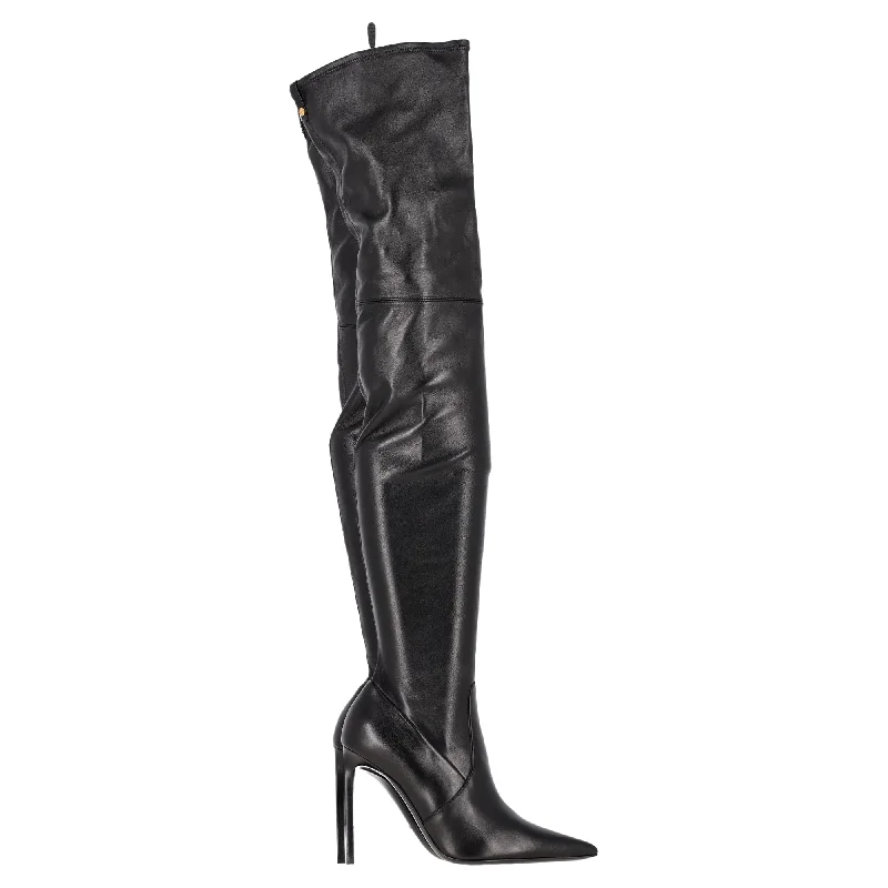 Women's Flexible Sole Shoes Tom Ford T Screw Over-The-Knee Boots in Black Leather