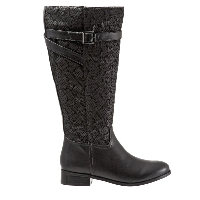 Street Style Discounts Trotters Lyra T1658-009 Womens Black Narrow Leather Zipper Knee High Boots Street Style Discounts Trotters Lyra T1658-009 Womens Black Narrow Leather Zipper Knee High Boots