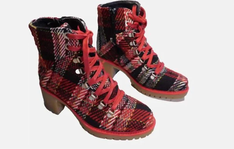 Comfortable Dressy Flats Offers Women Indigo Lace Up Boots In Red Plaid