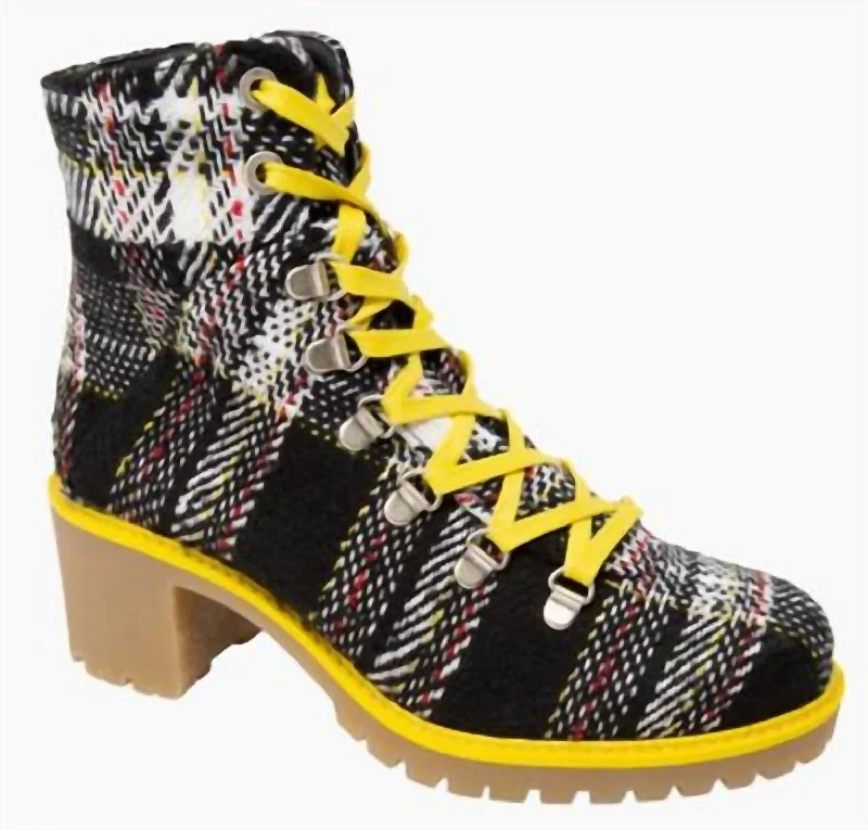 All-Season Shoes Discount Women Indigo Lace Up Boots In Yellow Plaid