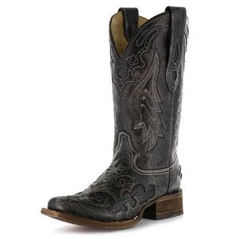 Trendy Women's Shoes Women's Black Square Toe with Python Inlay