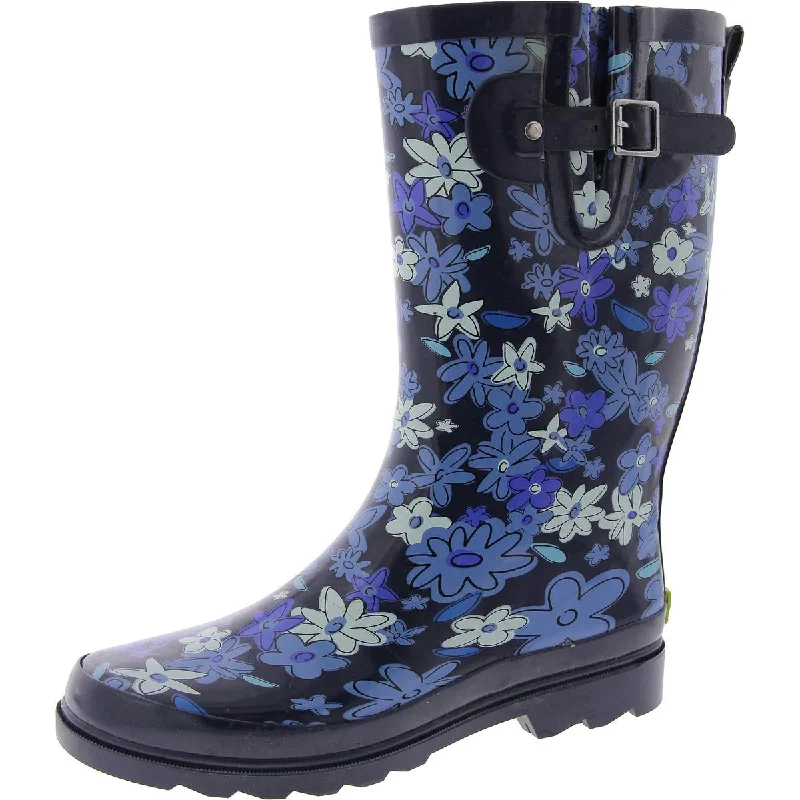 Don't Miss Out Womens Floral Pull On Rain Boots