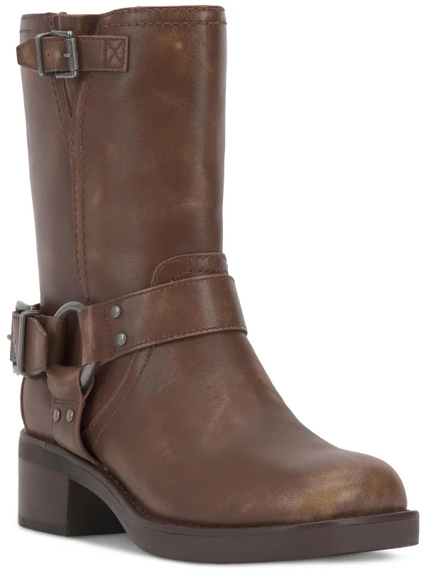 Soft Sole Shoes Discount Womens Leather Mid-Calf Motorcycle Boots