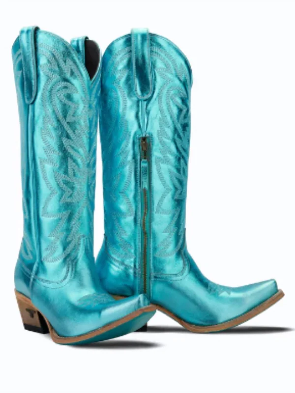 Stylish Statements Women's Smokeshow Metallic Lane Boots In Turquoise