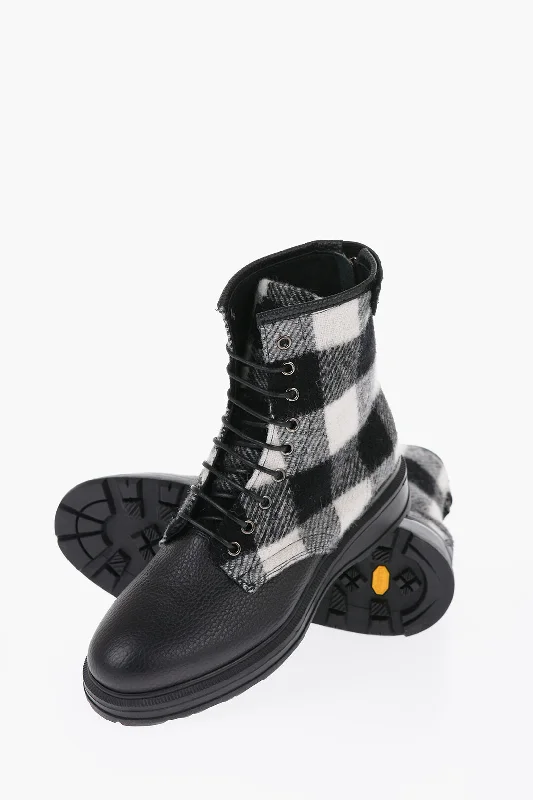 High-End Style Discounts Woolrich Buffalo Checked Wool And Textured Leather Combat Boots High-End Style Discounts Woolrich Buffalo Checked Wool And Textured Leather Combat Boots