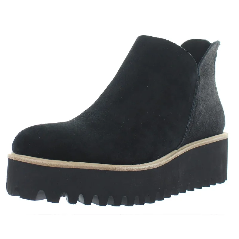 Trend Alert All Black Womens Fur Shootie Tread Calf Hair Lug Sole Platform Boots