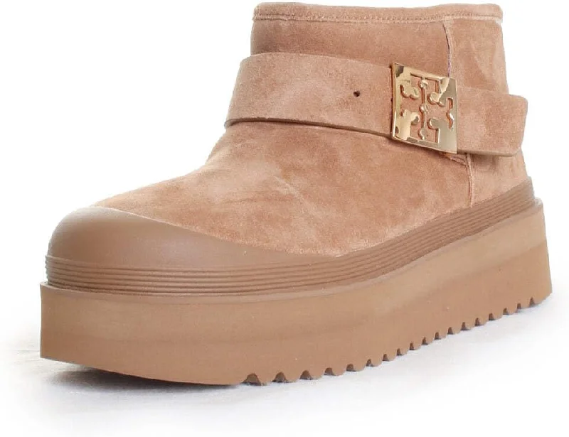 Breathable Shoes Discount Tory Burch Women's Mellow Shearling Platform Boot, Light Chestnut/Gold