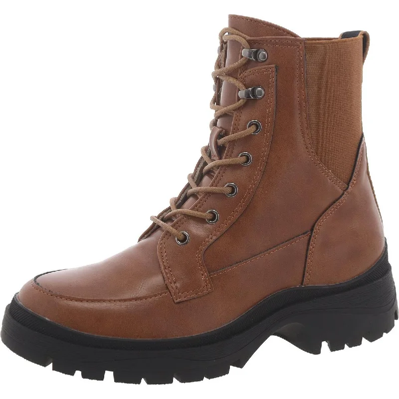 Flexible Sole Shoes Sale Womens Faux Leather Block Heel Combat & Lace-Up Boots