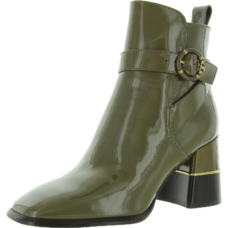 Evening Elegance LOGO BUCKLE BOOT Womens Patent Pointed toe Ankle Boots