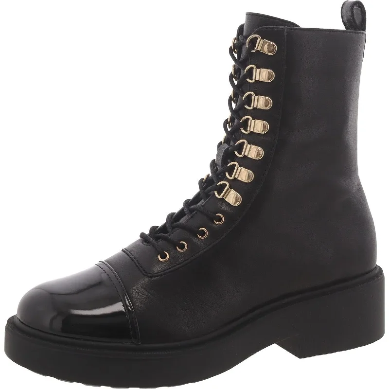 Fashion Essentials Reade Womens Leather Cap Toe Combat & Lace-Up Boots