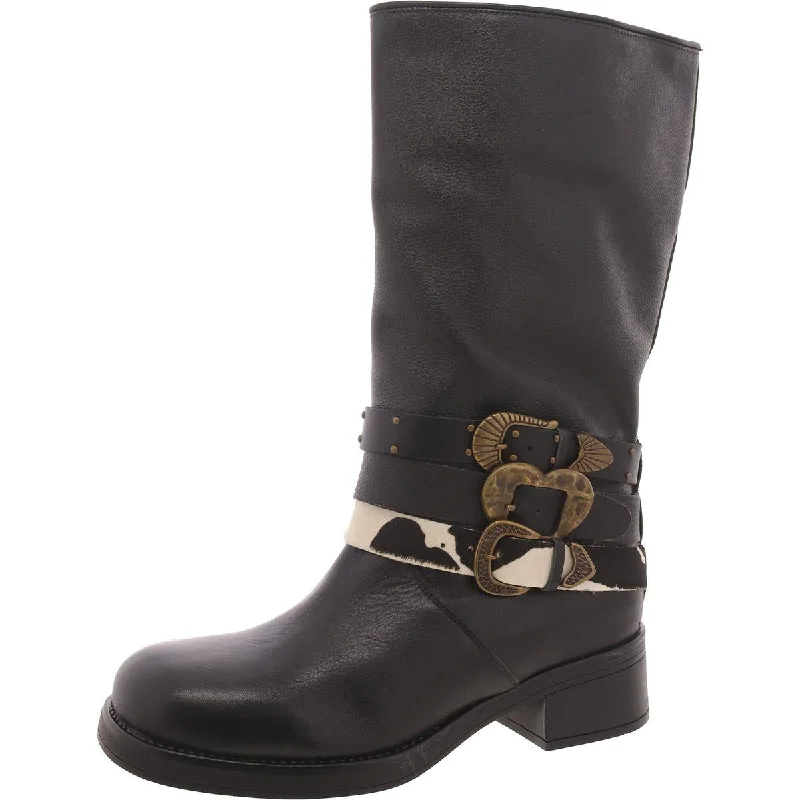 Stylish Looks Axandra Womens Leather Pull On Mid-Calf Boots