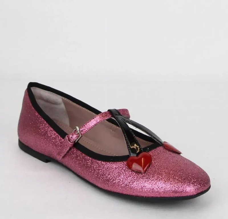 Trendy Styles Gucci Girl Junior Pink Shimmer Fabric Ballet Flats w/Hearts 35