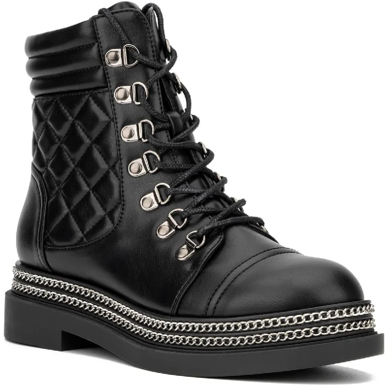 Budget-Friendly Fashion New York & Company Womens Katelynn Faux Leather Chain Ankle Boots