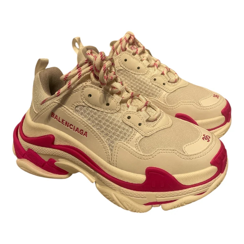 Non-Slip Shoes Sale BALENCIAGA/Low-Sneakers/EU 36/Cotton/WHT/Triple S White Fluo Pink