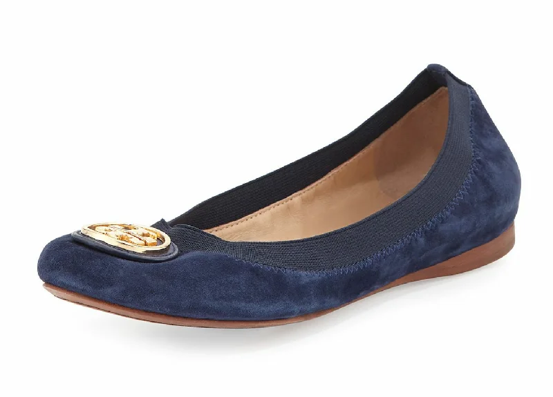 Comfortable Trendy Shoes Tory Burch Caroline Ballet Clare Blue Suede Flats Shoes