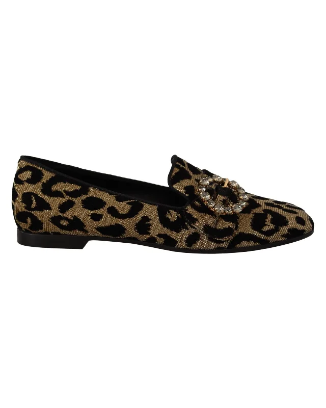 Exclusive Designer Style Deals Dolce & Gabbana  Leopard Print Loafers with Rhinestone Buckle