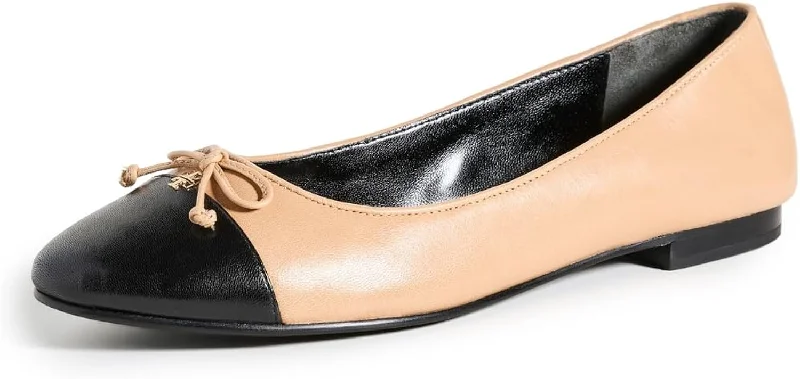 Unbeatable Prices Tory Burch Women's Cap Bow Toe Leather Ballet Flat, Ginger Shortbread/Perfect Black