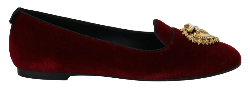 Street-Style Slip-Ons Dolce & Gabbana Bordeaux Velvet Devotion Women's Loafers