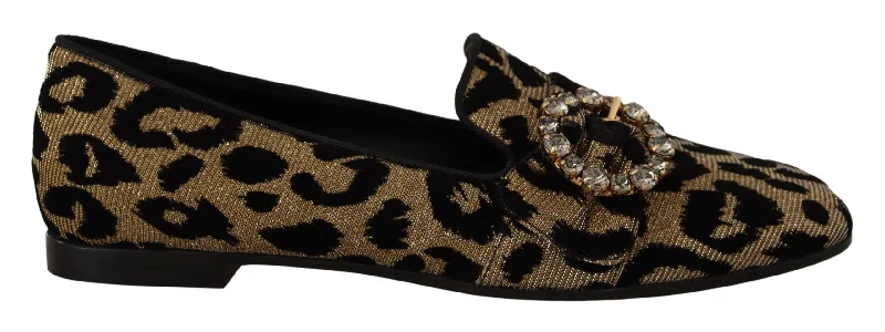 Women's Fashion-Forward Flats Dolce & Gabbana Elegant Leopard Crystal Gem Women's Loafers