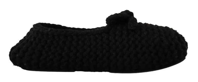 Women's Evening Shoes Dolce & Gabbana Elegant Black Wool Knit Ballet Women's Flats