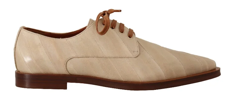 Best Shoe Deals Dolce & Gabbana Elegant Beige Eel Leather Formal Women's Flats