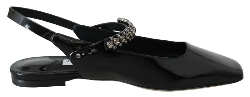 Water-Resistant Shoes Sale Jimmy Choo Elegant Black Patent Flats with Crystal Women's Accent