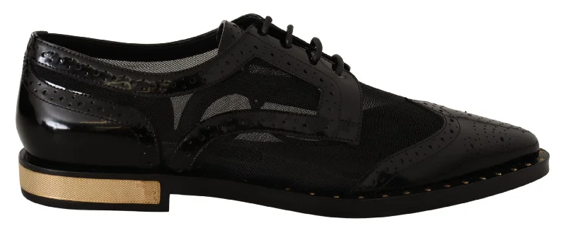 Exclusive Sale Dolce & Gabbana Elegant Gold-Trimmed Black Oxford Women's Lace-Ups