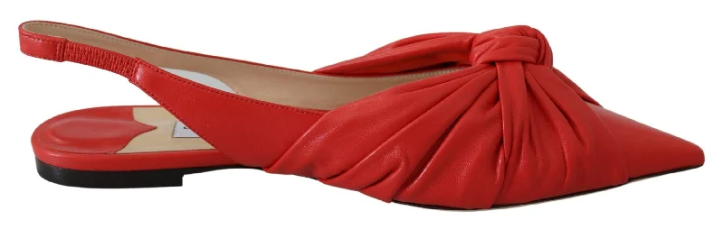 Durable Fashion Picks Jimmy Choo Chic Red Pointed Toe Leather Women's Flats