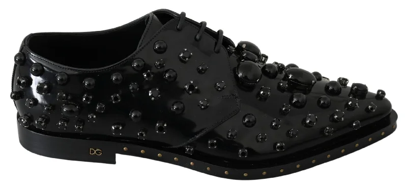 Trend Leading Collection Dolce & Gabbana Elegant Black Crystal Leather Dress Women's Shoes